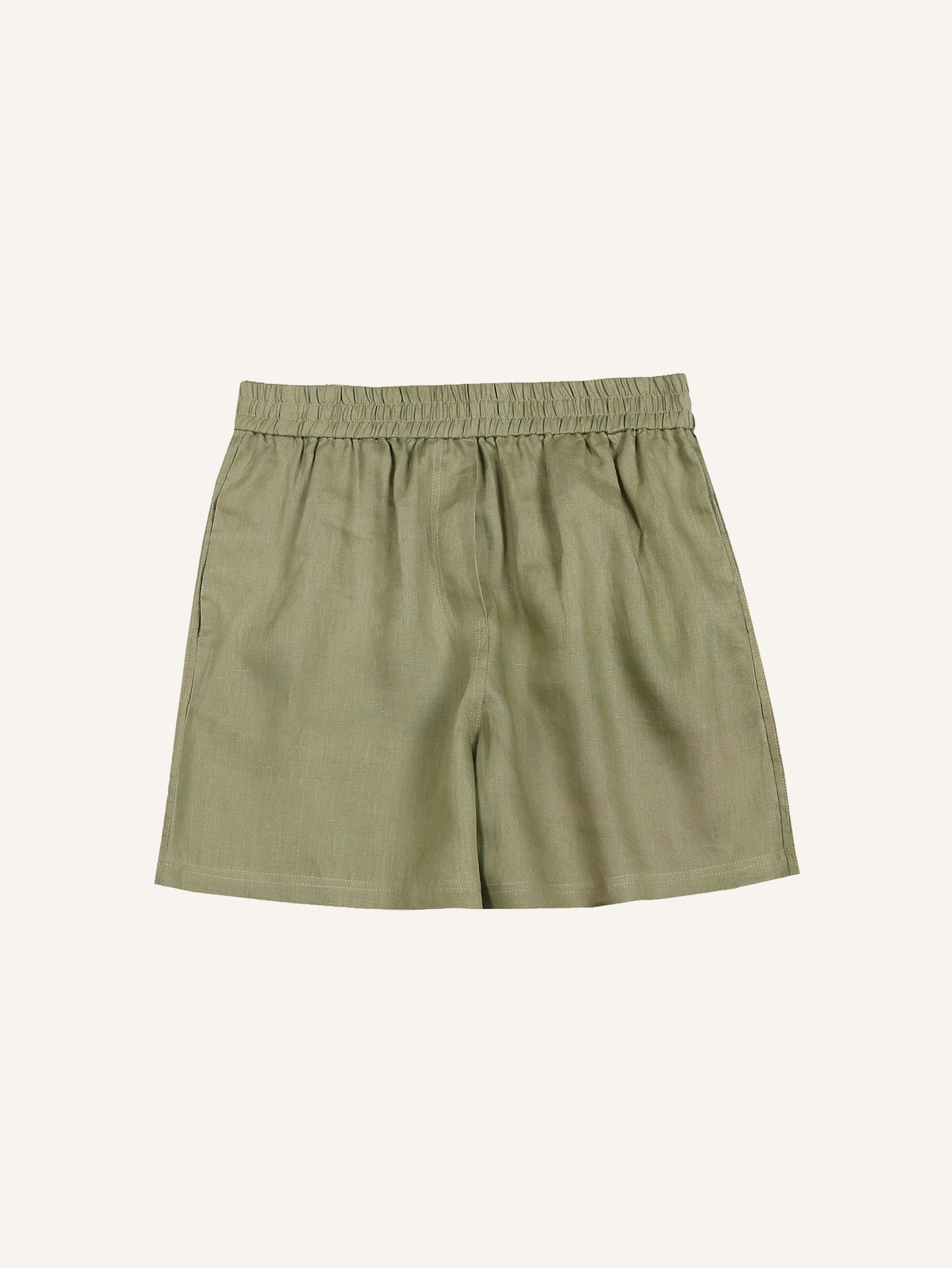 ELASTICATED LINEN SHORTS OLIVE GREEN