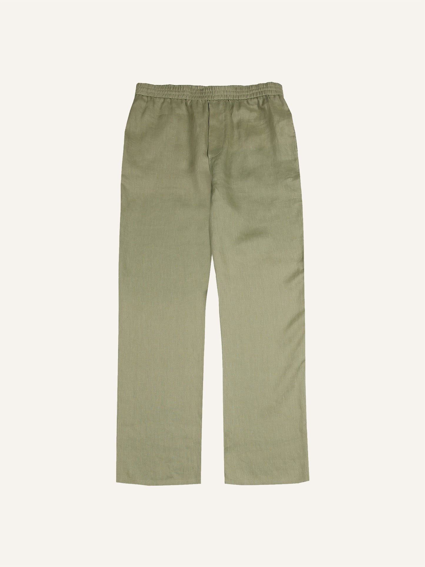 ELASTICATED LINEN TROUSERS OLIVE GREEN