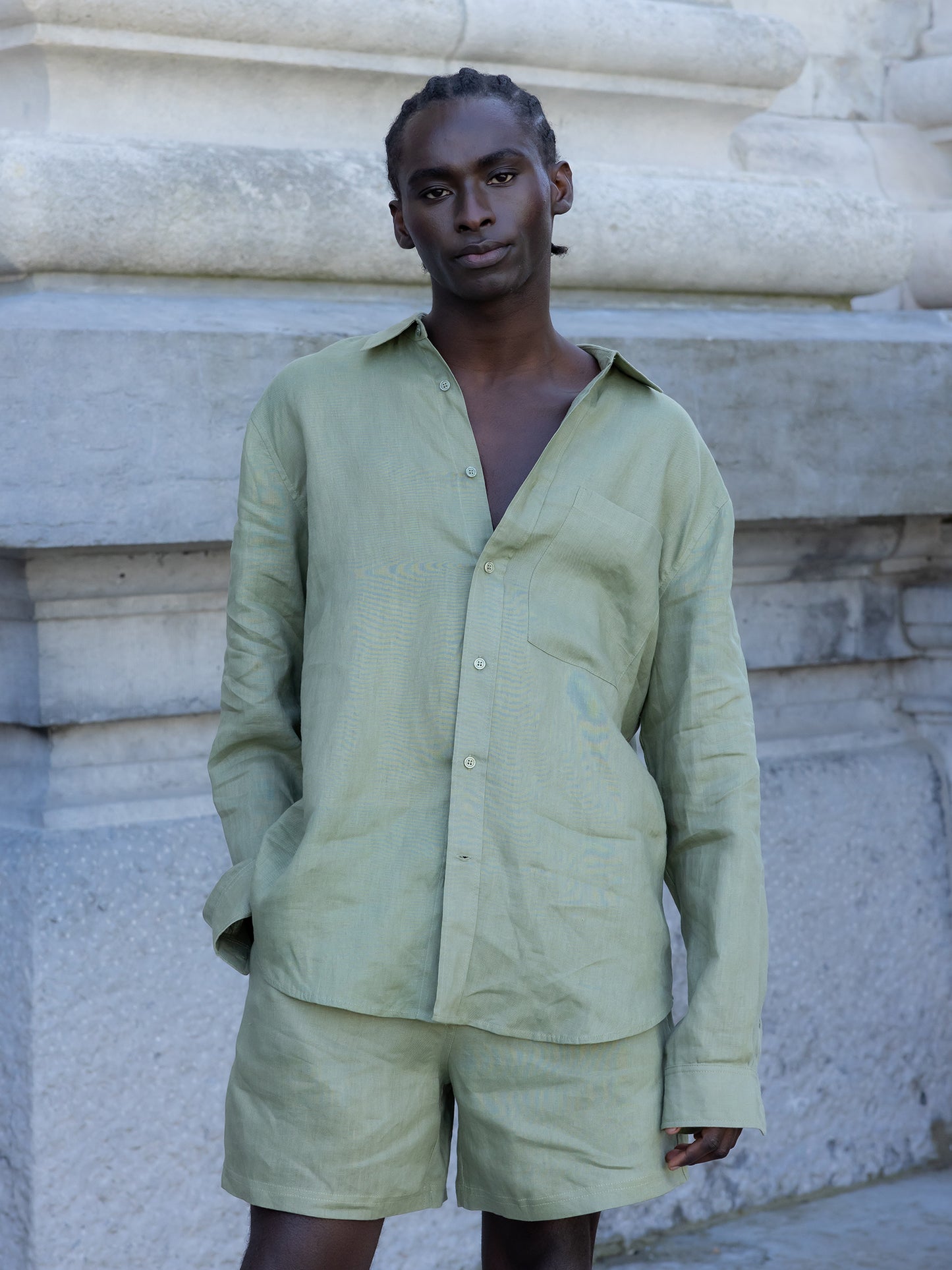 LINEN SHIRT OLIVE GREEN