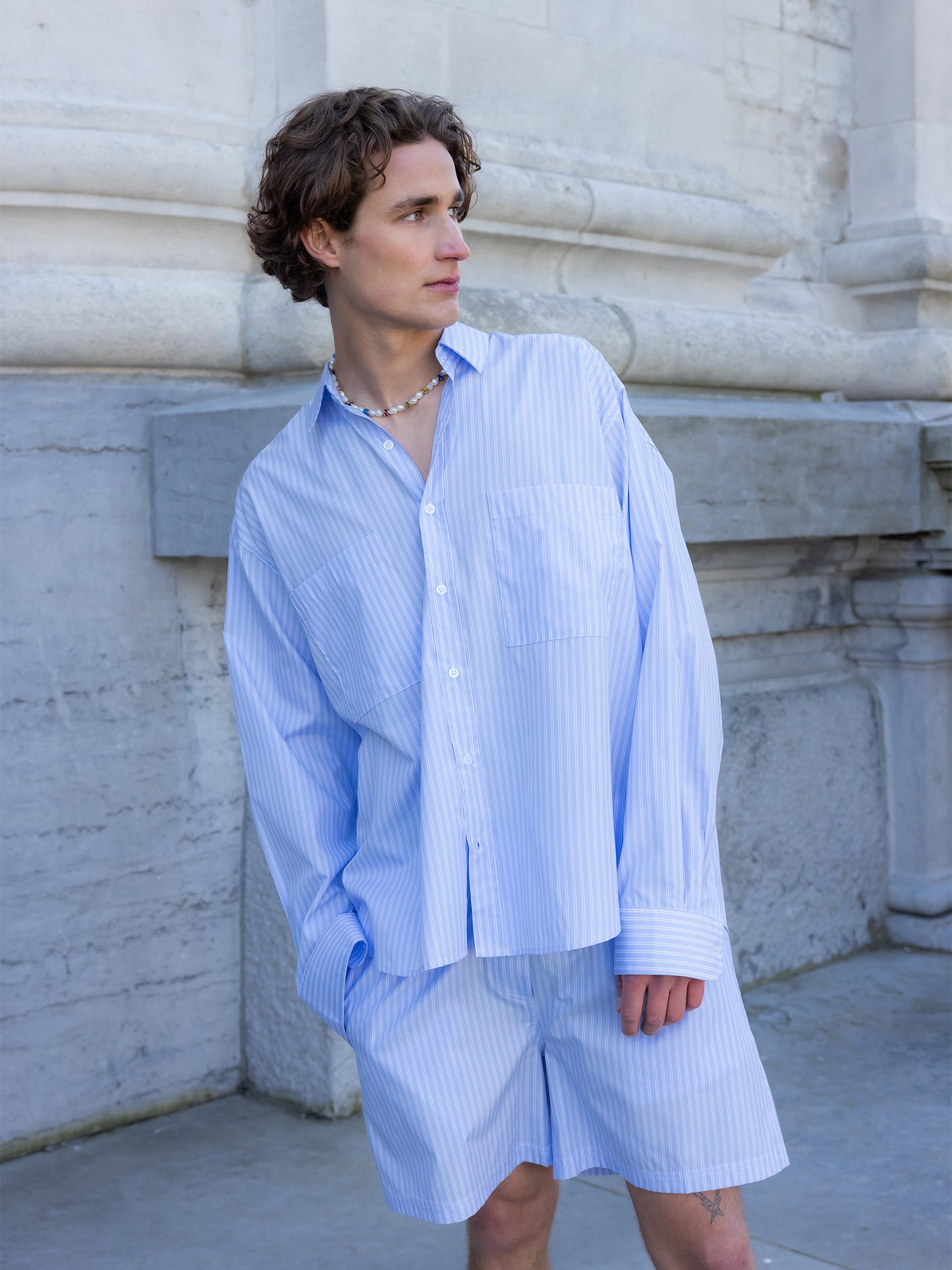 STRIPED SHIRT W POCKETS LIGHT BLUE