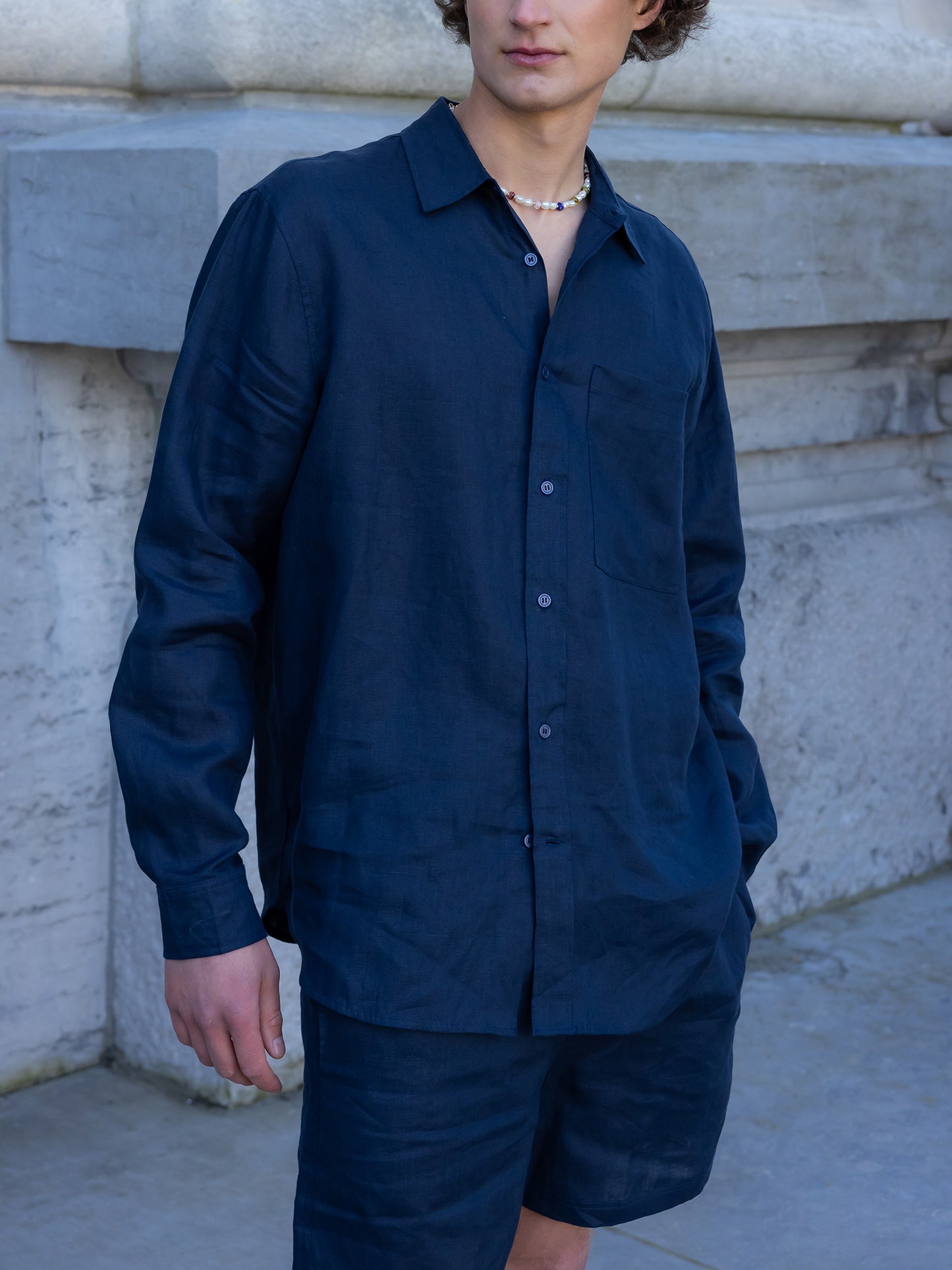 LINEN SHIRT NAVY BLUE