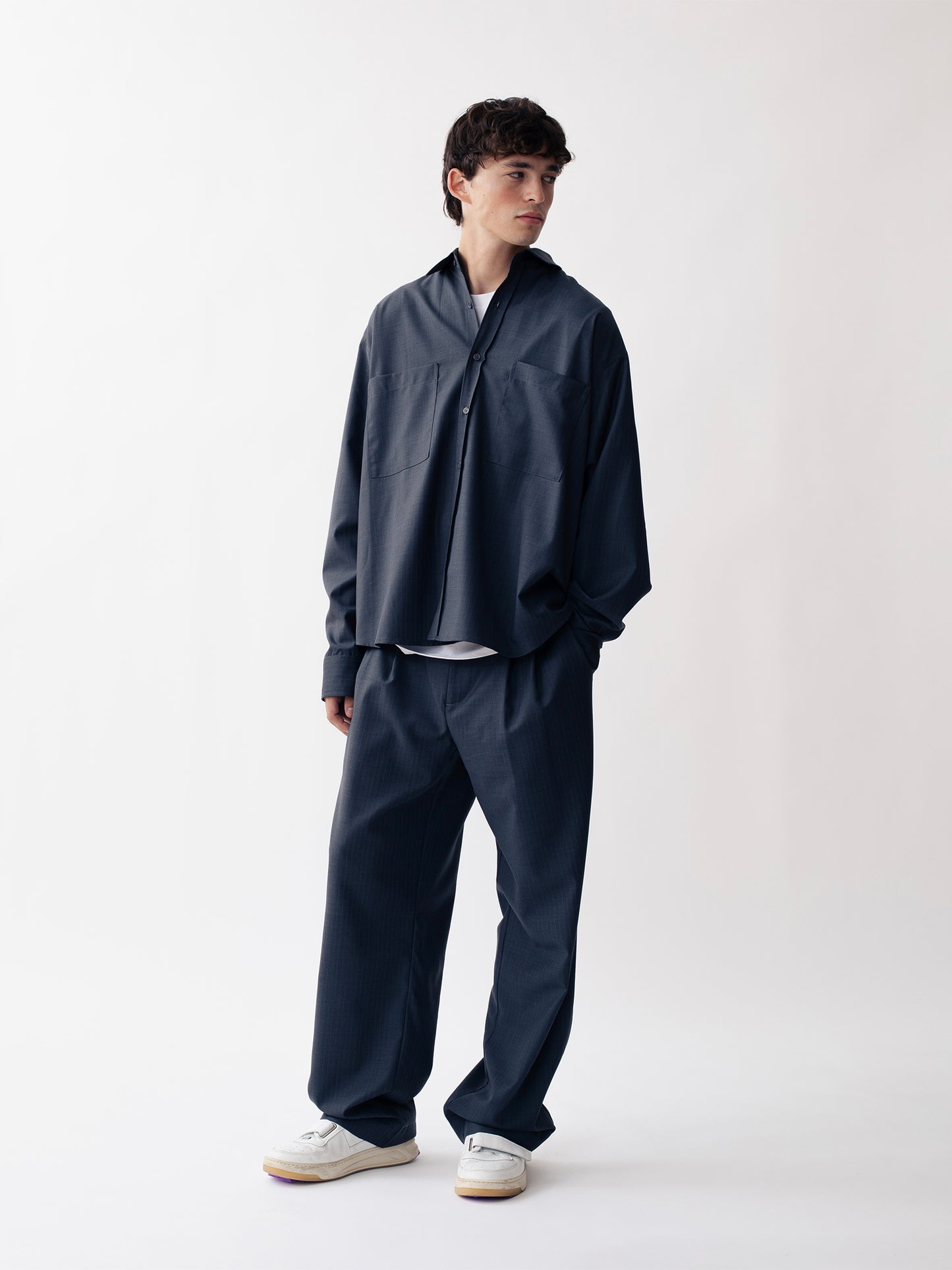 STRIPED WOOL SHIRT GREY