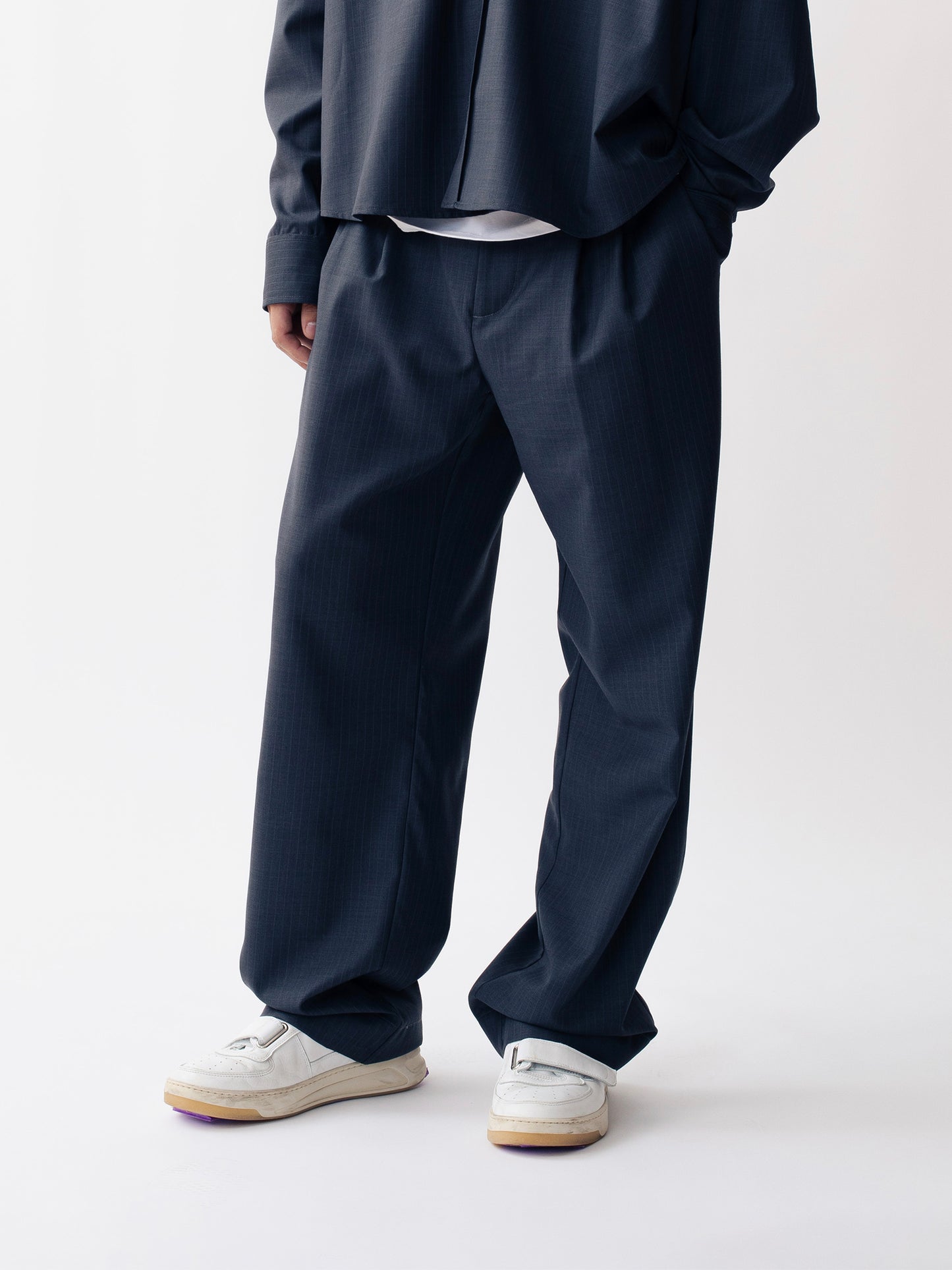 STRIPED WOOL TROUSERS GREY