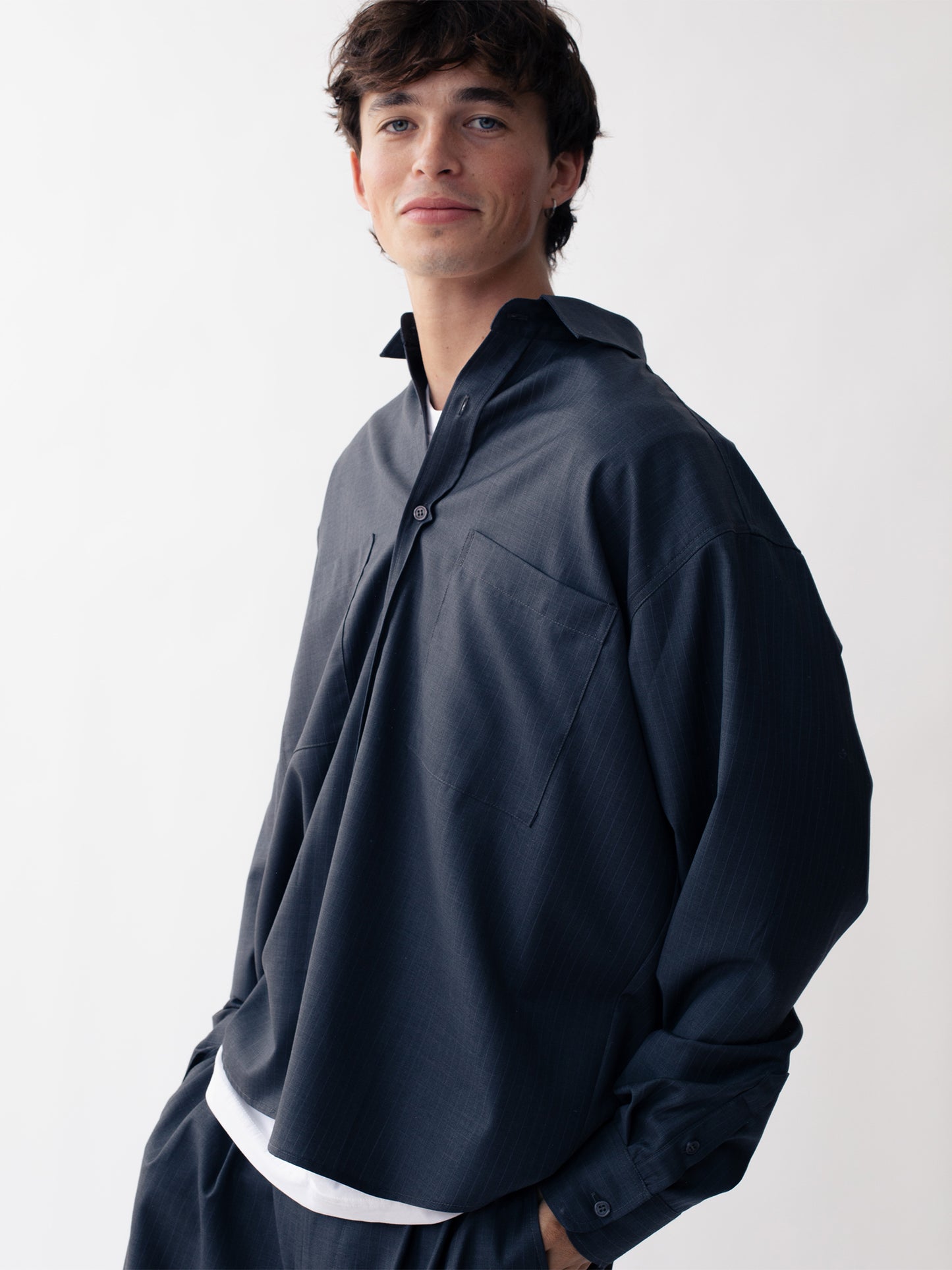 STRIPED WOOL SHIRT GREY