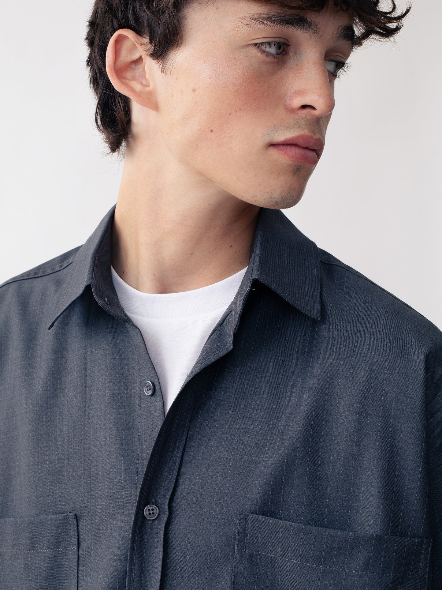 STRIPED WOOL SHIRT GREY