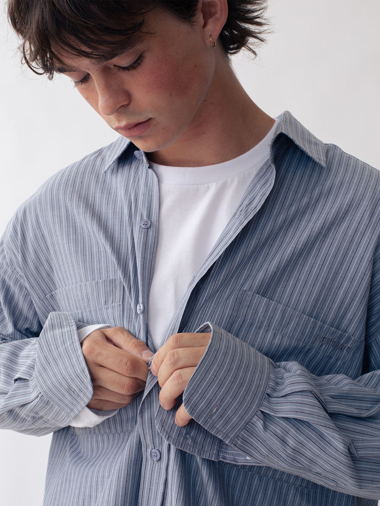 STRIPED OVERSIZED SHIRT DUSTY BLUE