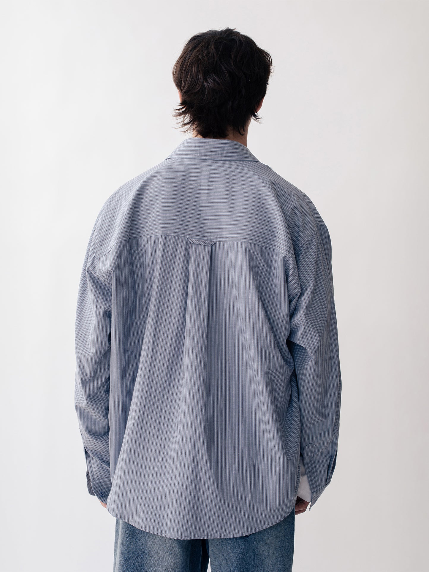 STRIPED OVERSIZED SHIRT DUSTY BLUE