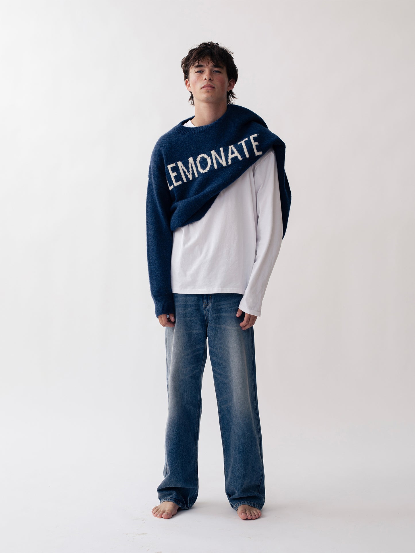 KNITTED LOGO SWEATER BLUE