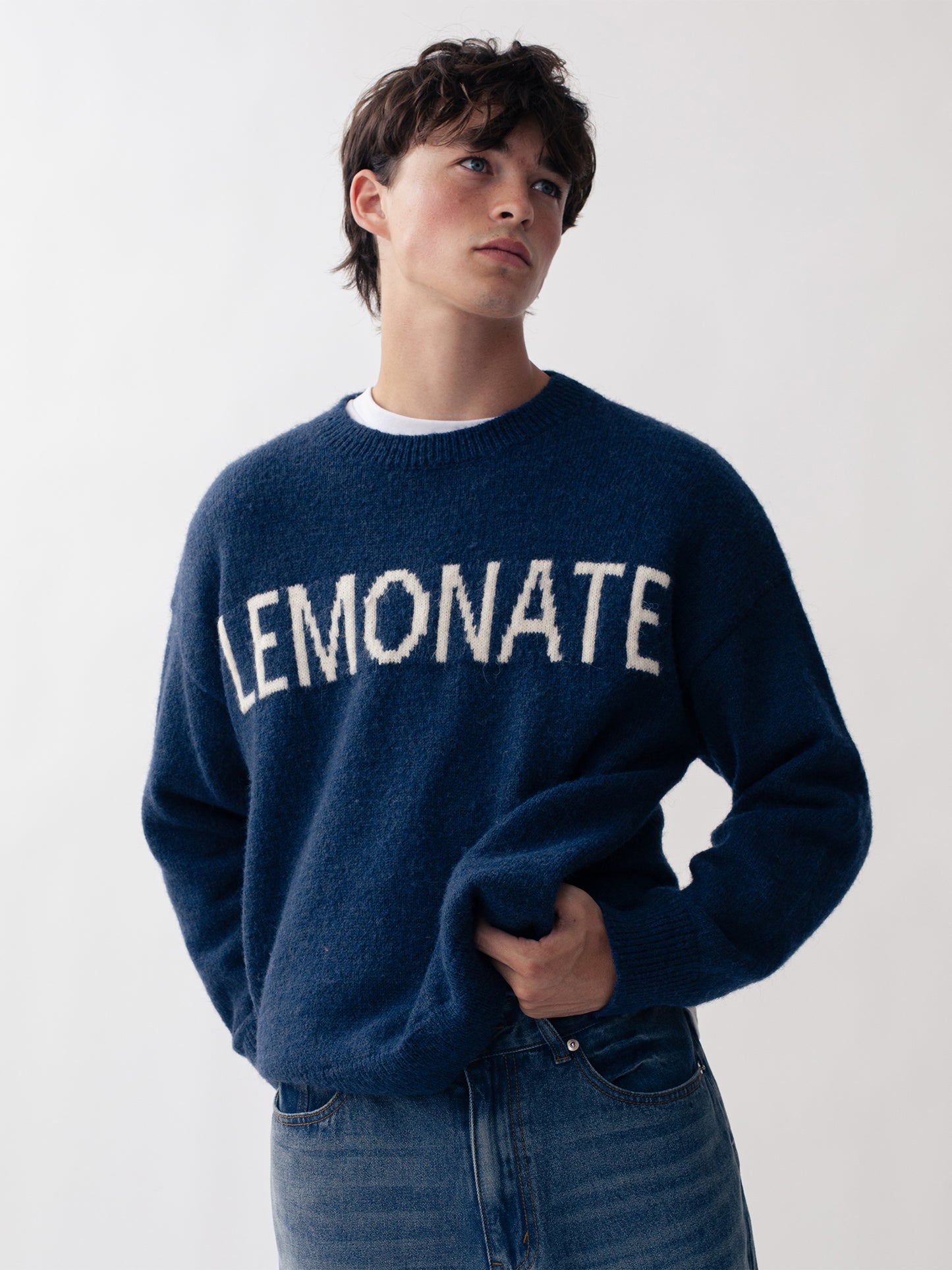 KNITTED LOGO SWEATER BLUE