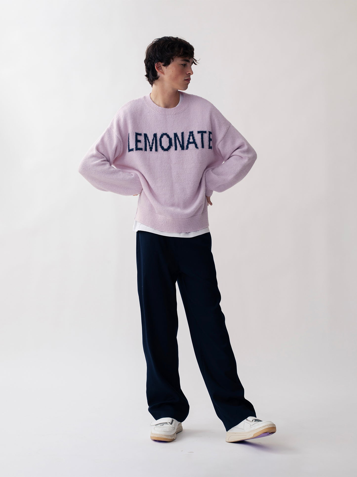 ELASTICATED WOOL TROUSERS NAVY BLUE