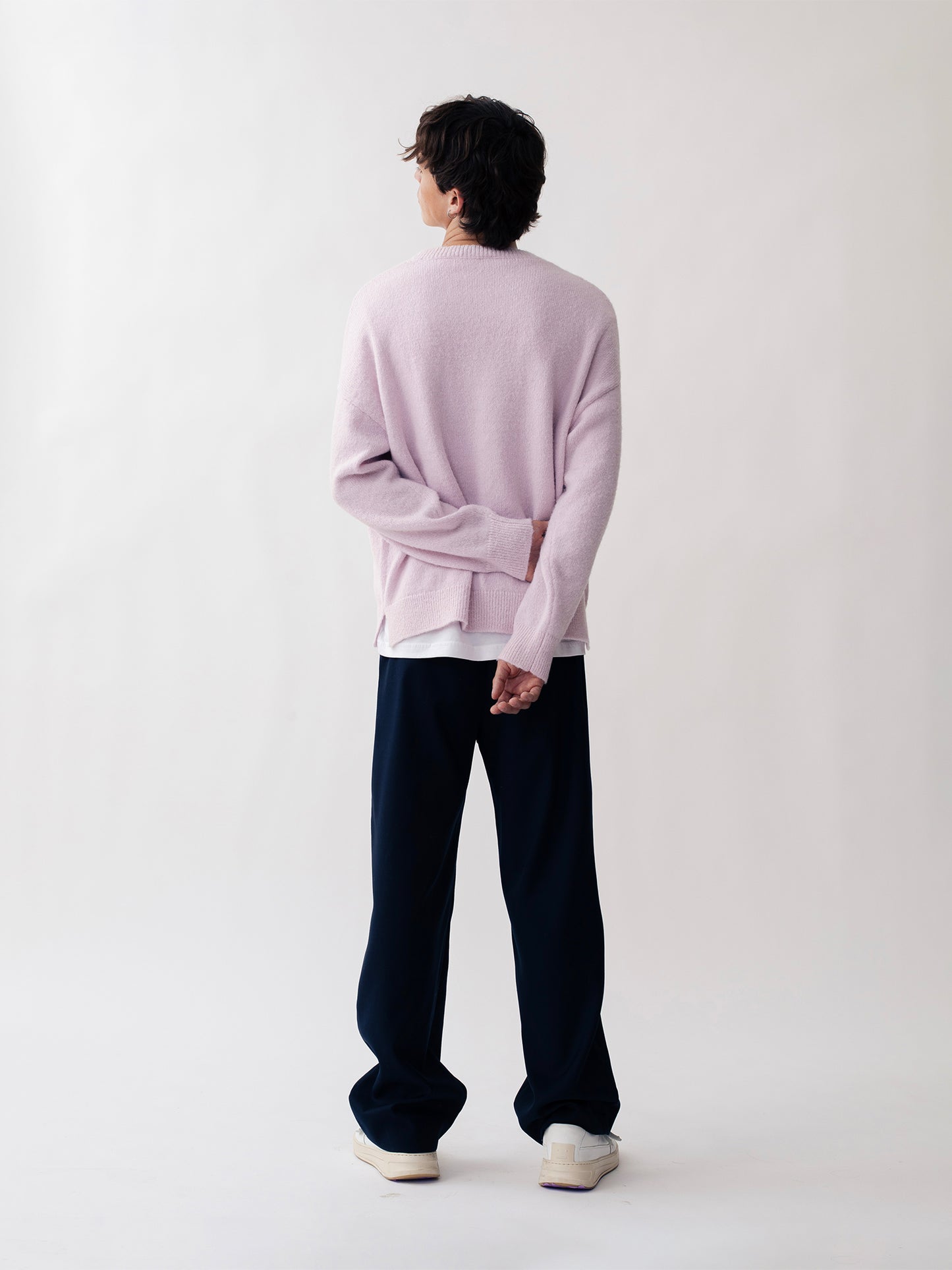 ELASTICATED WOOL TROUSERS NAVY BLUE