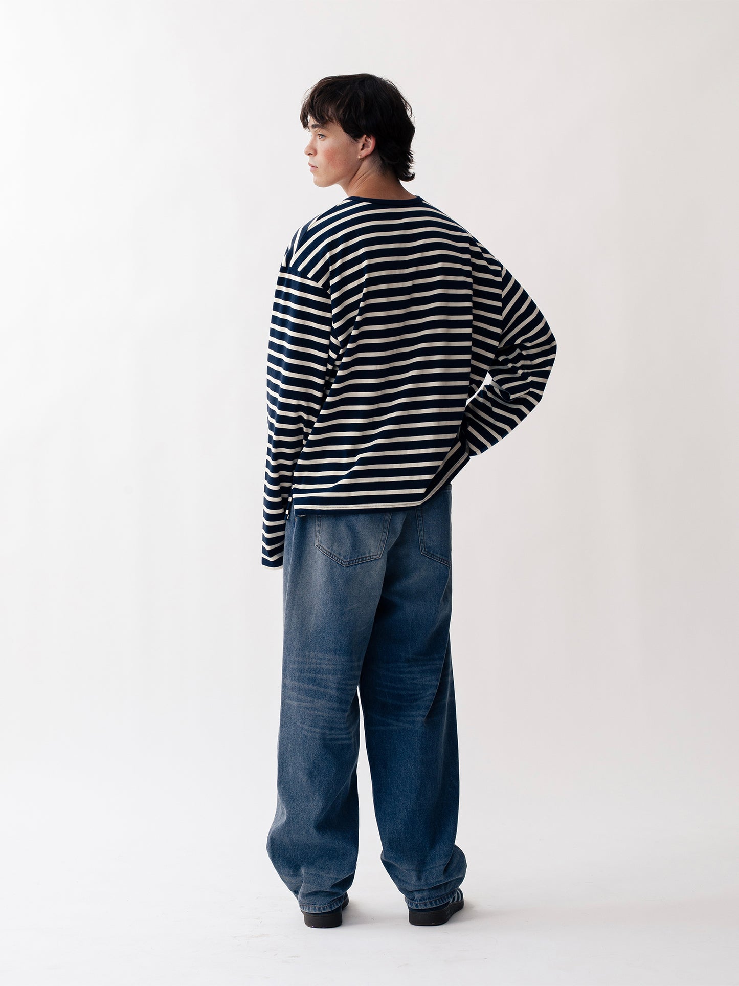 STRIPED LONG SLEEVE T-SHIRT NAVY BLUE / ECRU