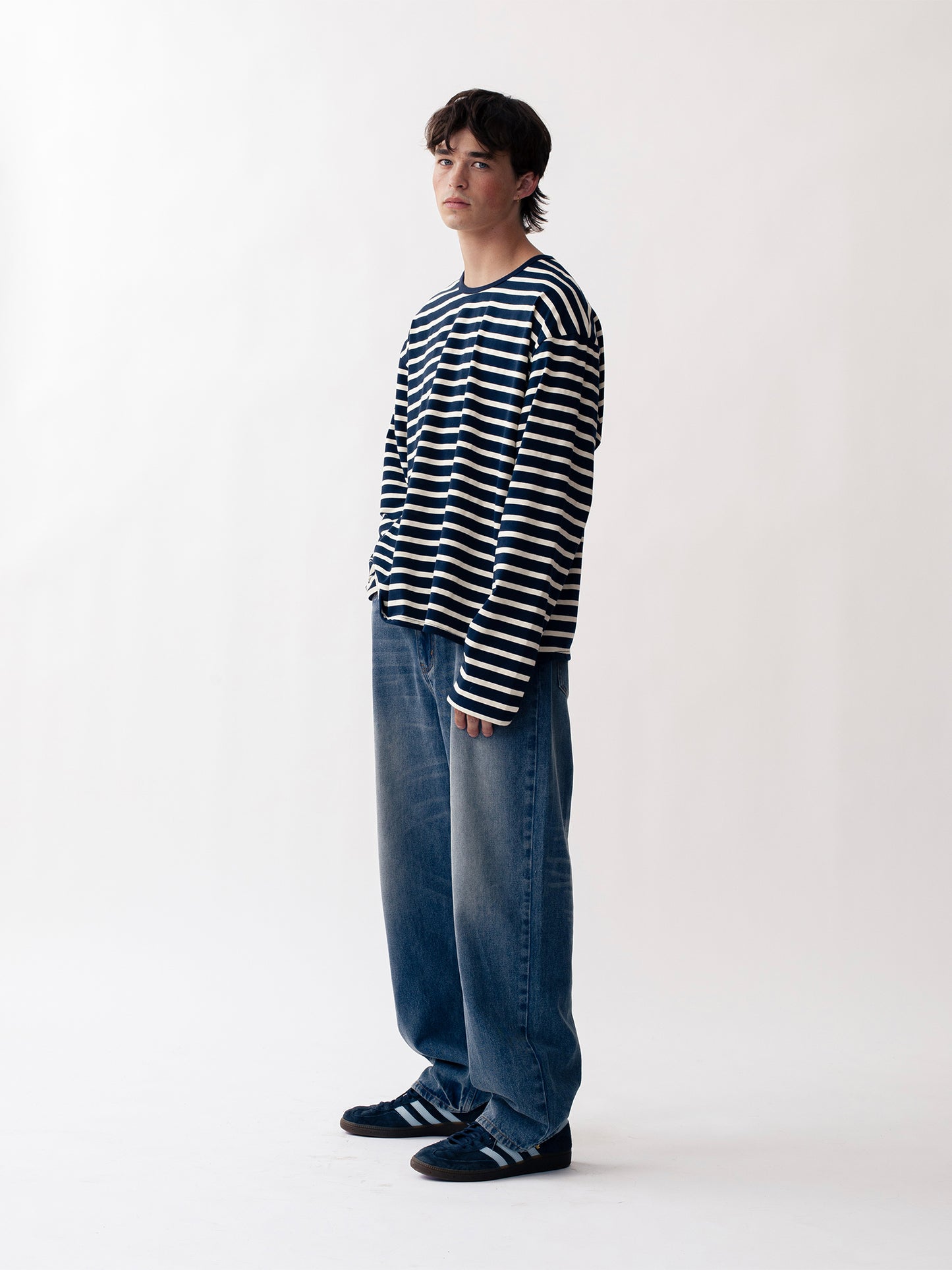 STRIPED LONG SLEEVE T-SHIRT NAVY BLUE / ECRU