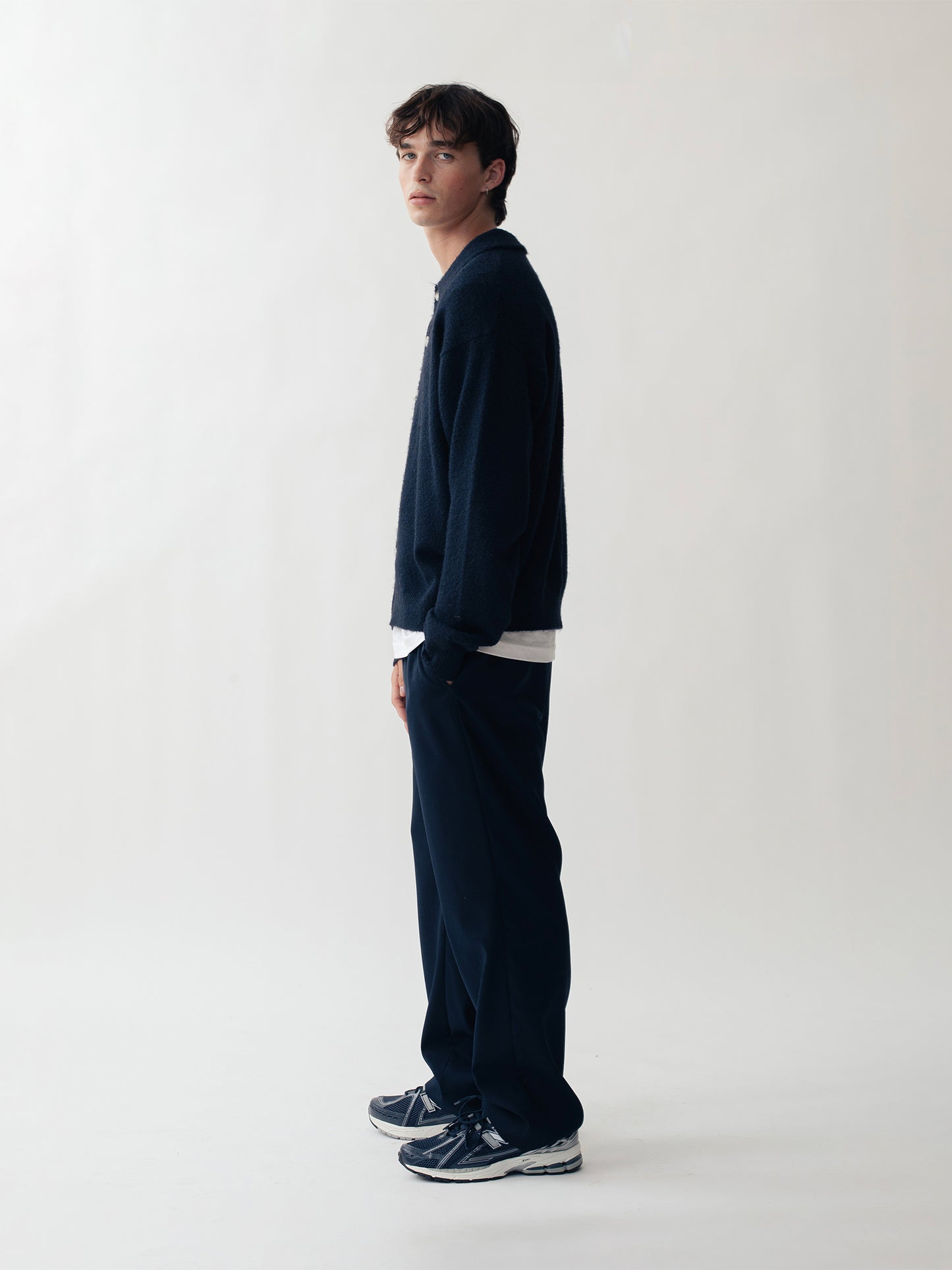 BUTTONED LONG SLEEVE POLO NAVY BLUE