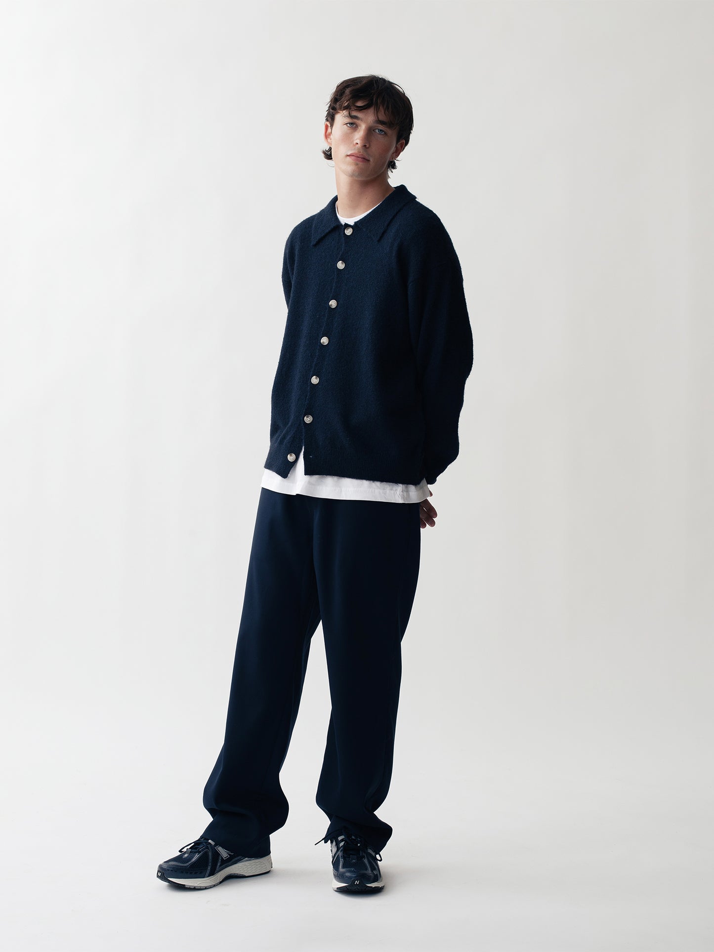 BUTTONED LONG SLEEVE POLO NAVY BLUE