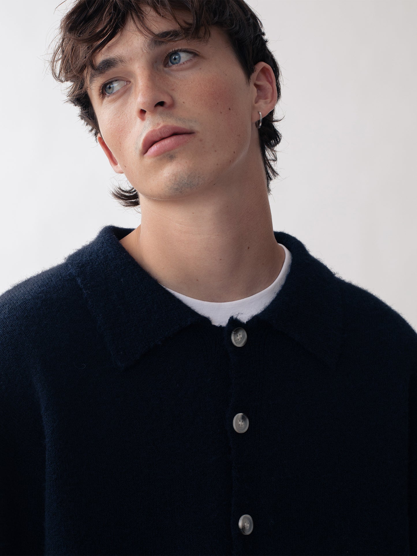 BUTTONED LONG SLEEVE POLO NAVY BLUE