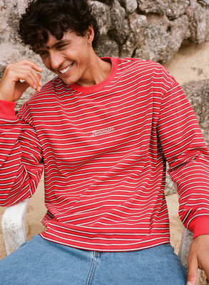 STRIPED LONG SLEEVE RHINESTONE T-SHIRT RED – LEMONATE ANTWERP