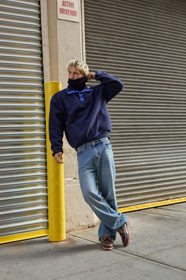 BUTTONED FLEECE SWEATER NAVY BLUE