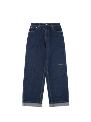 BAGGY DARK DENIM LOGO TROUSERS