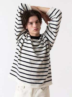 STRIPED KNITTED SWEATER ECRU / NAVY BLUE