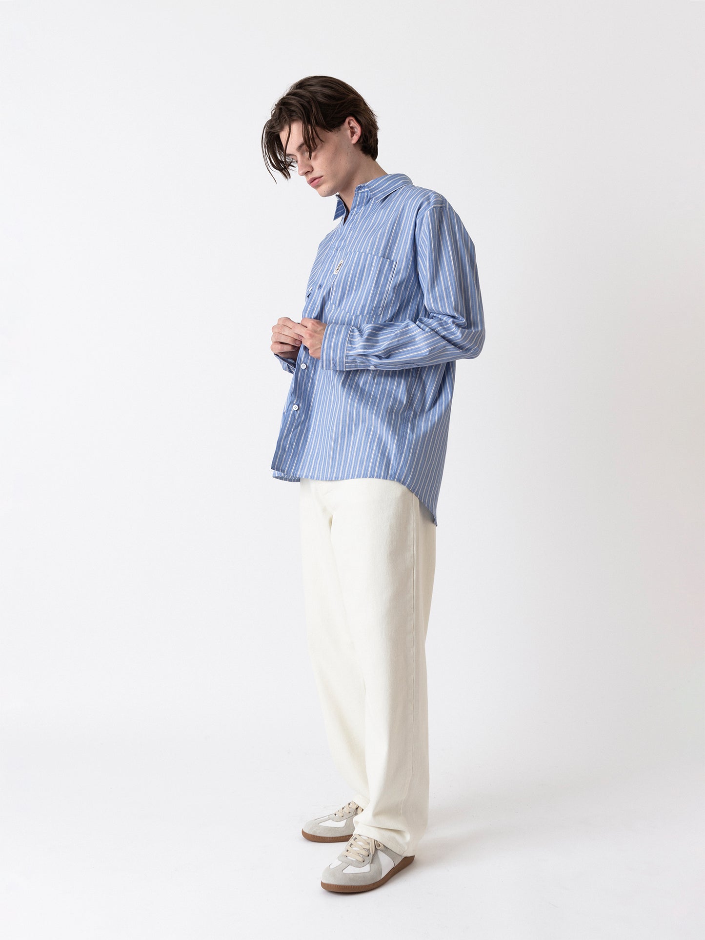 STRIPED SHIRT WITH PATCH POCKET BLUE