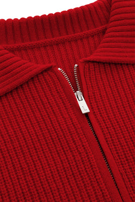 KNITTED MERINO ZIP SWEATER RED