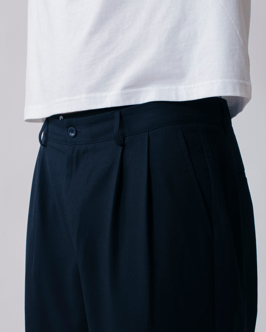 RELAXED PLEATED TROUSERS NAVY BLUE