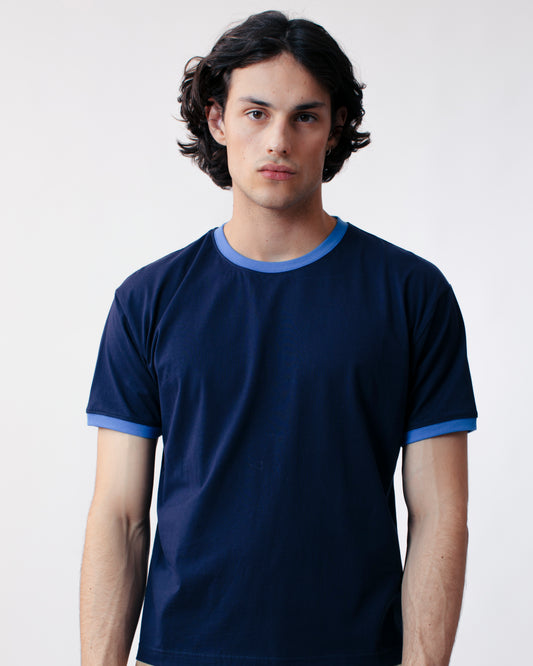 CROPPED SHORT SLEEVE T-SHIRT NAVY / ELECTRIC BLUE