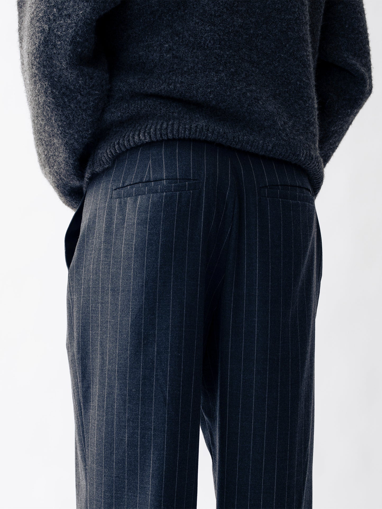 STRIPED WOOL PLEATED TROUSERS GREY