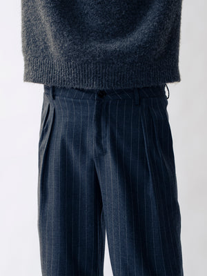 STRIPED WOOL PLEATED TROUSERS GREY