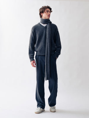 STRIPED WOOL PLEATED TROUSERS GREY