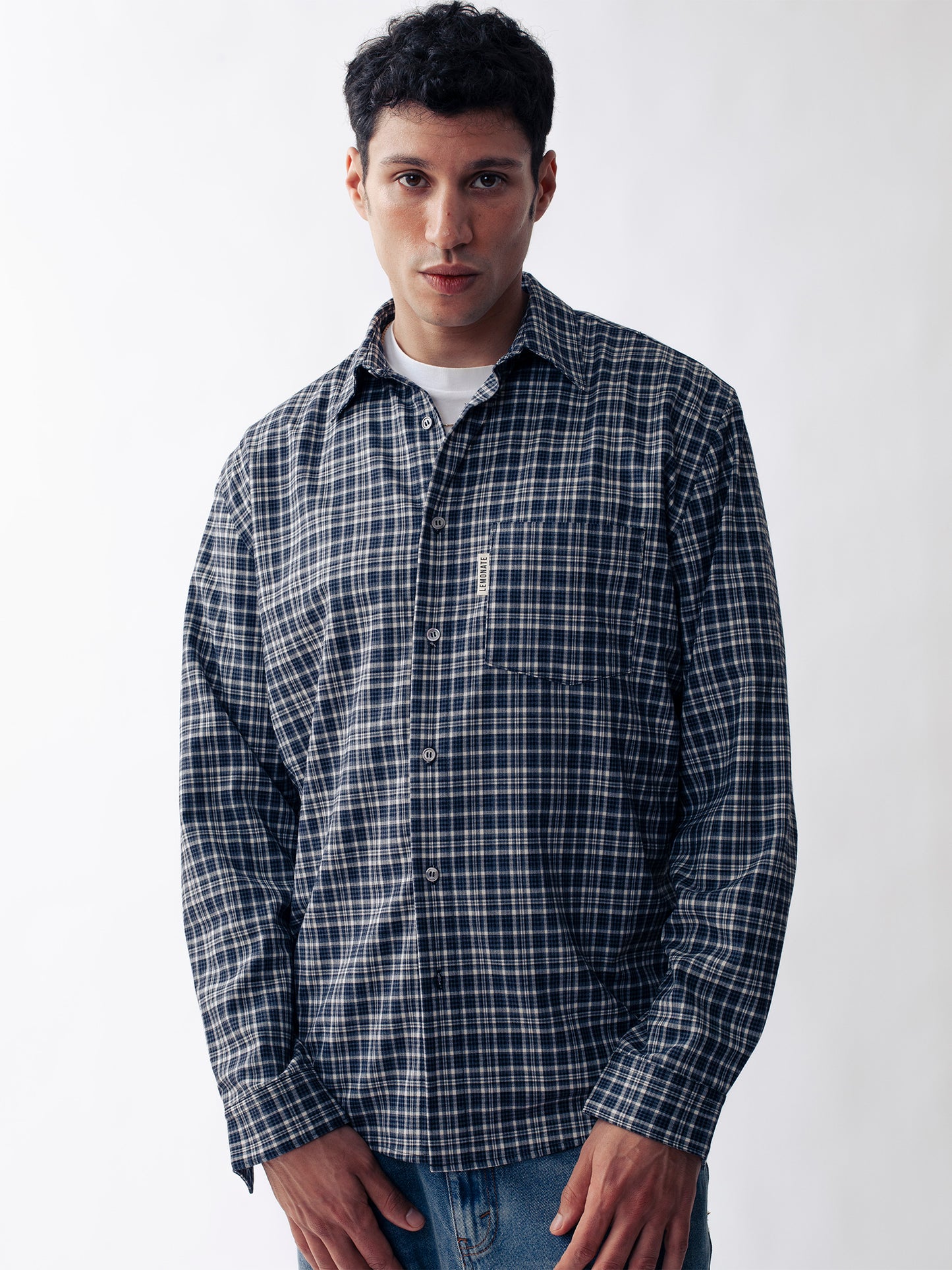 CHECKERED SHIRT WITH PATCH POCKET BLUE