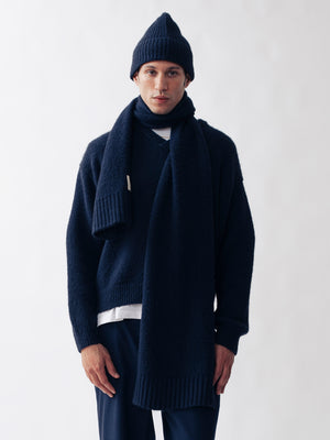 BRUSHED KNITTED SCARF NAVY BLUE