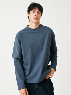 LAYERED LONG SLEEVE T SHIRT DUSTY BLUE LEMONATE ANTWERP