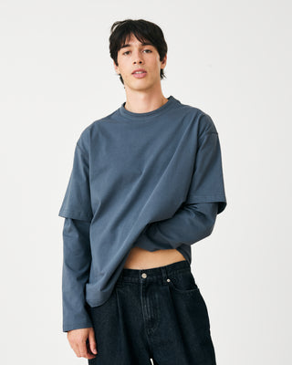 LAYERED LONG SLEEVE T-SHIRT DUSTY BLUE