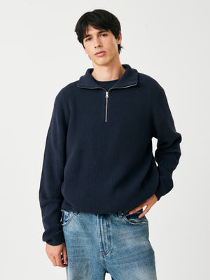 KNITTED ZIP SWEATER NAVY BLUE