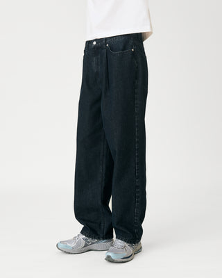 DARK PLEATED DENIM TROUSERS