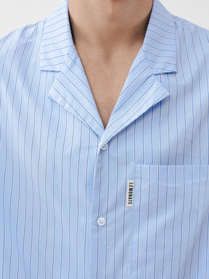 STRIPED CUBAN COLLAR SHIRT BLUE