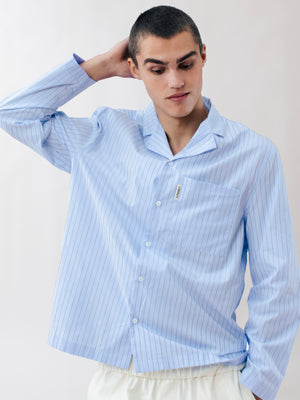 STRIPED CUBAN COLLAR SHIRT BLUE