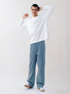 RELAXED STRIPED TROUSERS DARK BLUE