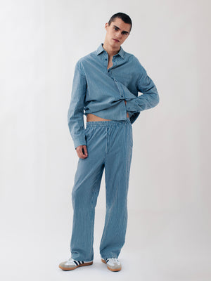 RELAXED STRIPED TROUSERS DARK BLUE