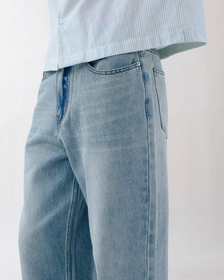 WASHED DENIM TROUSERS