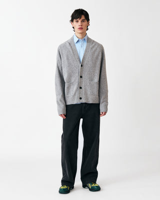 SPECKLED KNITTED LAMBS WOOL CARDIGAN GREY