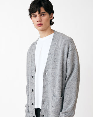 SPECKLED KNITTED LAMBS WOOL CARDIGAN GREY