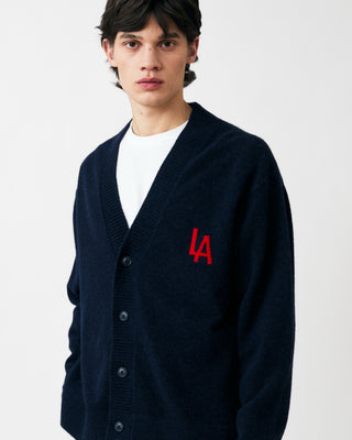 KNITTED ALPACA BLEND "LA" CARDIGAN NAVY BLUE