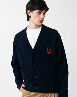 KNITTED ALPACA BLEND "LA" CARDIGAN NAVY BLUE