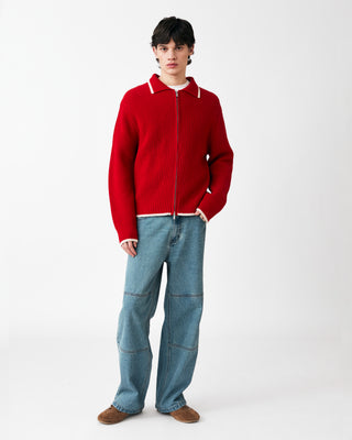 KNITTED MERINO ZIP SWEATER RED