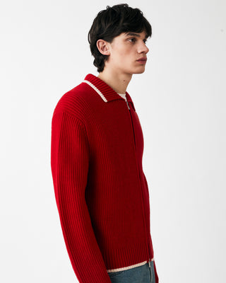 KNITTED MERINO ZIP SWEATER RED