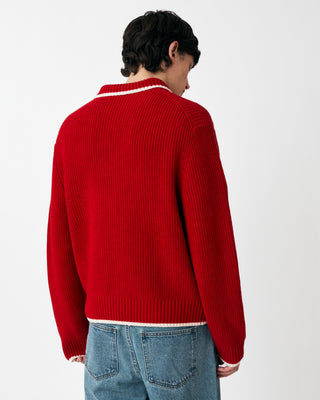 KNITTED MERINO ZIP SWEATER RED