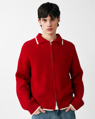 KNITTED MERINO ZIP SWEATER RED